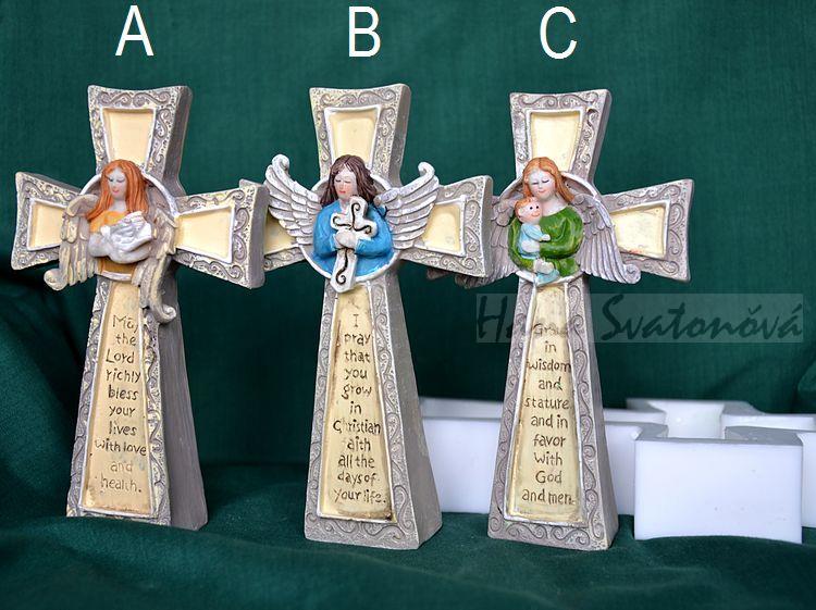 Anděl na kříži s holubicí - výška 15cm