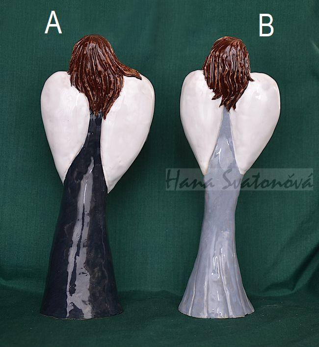 Anděl keramický s dvěma srdci - 23,5cm
